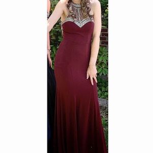Macy’s Prom Dress- Burgundy w/ Silver Jewel Design